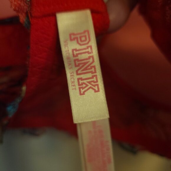 Victoria's Secret Date Push Up Large V Plunge Racerback Red Blue Lace Padded - Picture 3 of 7